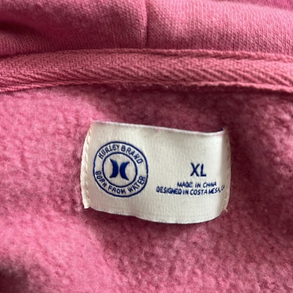 Hurley Pink Zip Up Hoodie Sweatshirt with Floral Patch - Picture 7 of 9